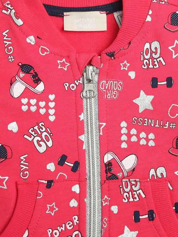 French Terry Sweatshirt With All Over Print- Pink image number null
